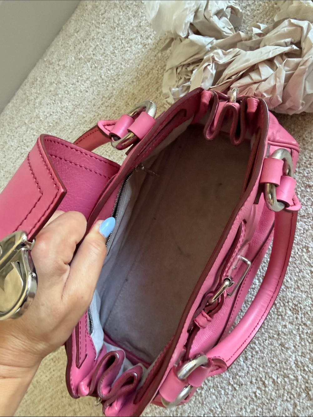 Vintage y2k Marc Jacobs Hot Pink Leather Top-Handle Satchel with Silver Hardware - Picture 4 of 5